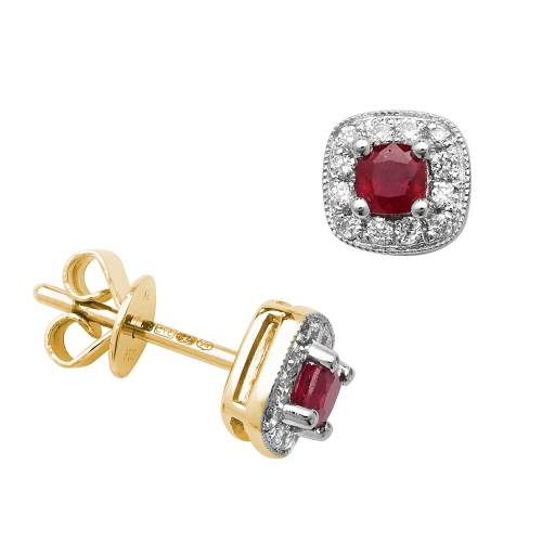 4 Prong Round Yellow Gold 3mm cushion shaped halo diamond and Lab Grown Diamond Earrings