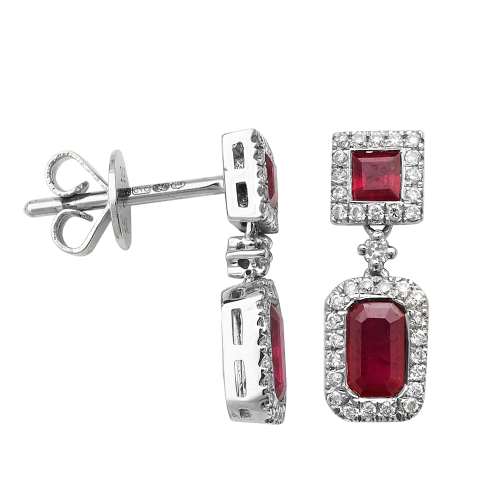 Bezel Setting Emerald Silver Princess emerald halo diamond and Naturally Mined Gemstone Diamond Earrings