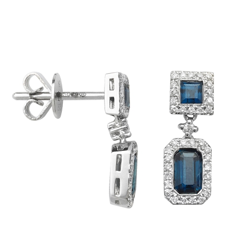Bezel Setting Emerald Blue Sapphire Gemstone Diamond Earrings