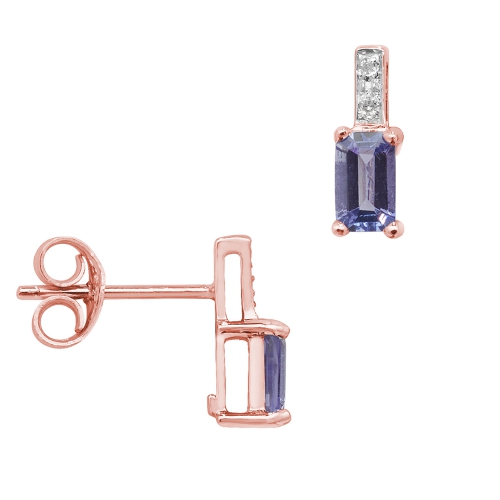 4 Prong Emerald Rose Gold Bar drop diamond and Lab Grown Diamond Earrings