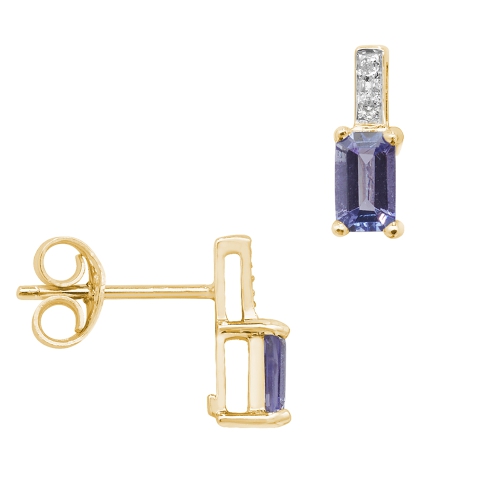 4 Prong Emerald Yellow Gold Bar drop diamond and Lab Grown Diamond Earrings