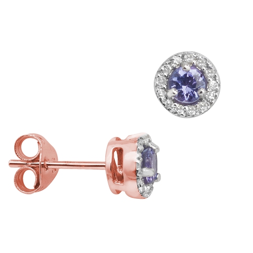 4 Prong Round Rose Gold Halo diamond and Lab Grown Diamond Earrings