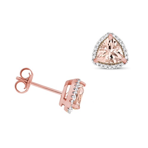 3 Prong Trillion Rose Gold 6mm halo diamond and Lab Grown Diamond Earrings