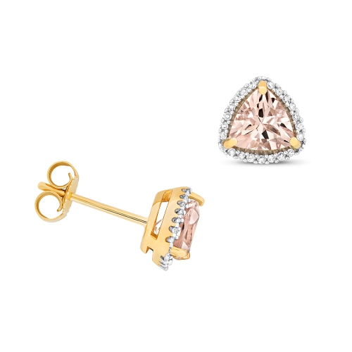 3 Prong Trillion Yellow Gold 6mm halo diamond and Lab Grown Diamond Earrings