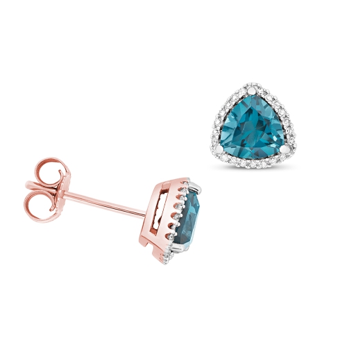 3 Prong Trillion Rose Gold 6mm halo diamond and Lab Grown Diamond Earrings