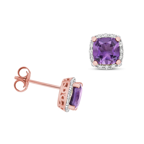 4 Prong Cushion Rose Gold 6mm halo diamond and Lab Grown Diamond Earrings