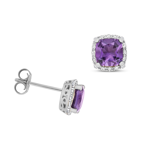 4 Prong Cushion 6mm halo diamond and Lab Grown Diamond Earrings