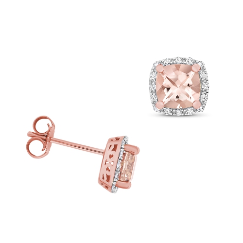 4 Prong Cushion Rose Gold 6mm halo diamond and Lab Grown Diamond Earrings
