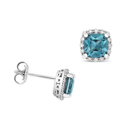 4 Prong Cushion Blue Topaz Gemstone Diamond Jewellery Gifts Idea