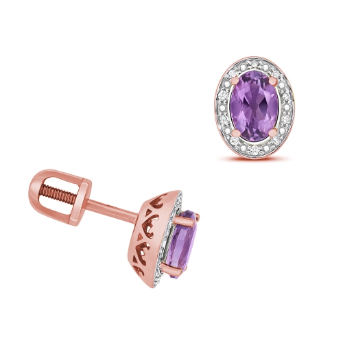 4 Prong Oval Rose Gold Halo 6x4mm diamond and Lab Grown Diamond Earrings