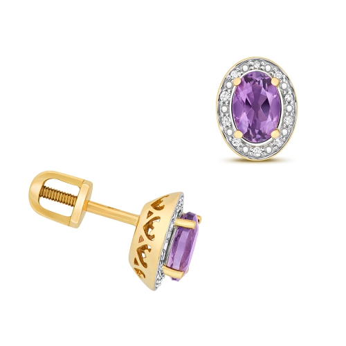 4 Prong Oval Yellow Gold Halo 6x4mm diamond and Lab Grown Diamond Earrings