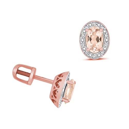 4 Prong Oval Rose Gold Halo 6x4mm diamond and Lab Grown Diamond Earrings