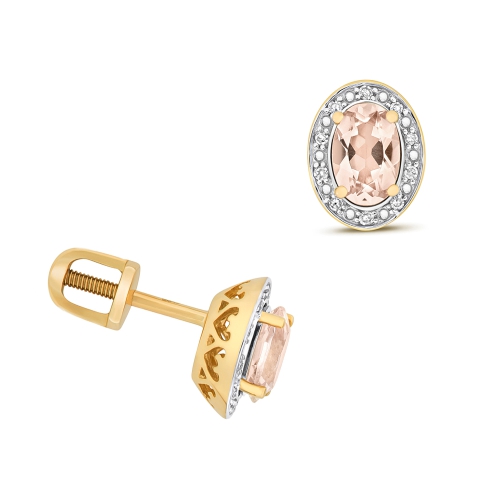 4 Prong Oval Yellow Gold Halo 6x4mm diamond and Lab Grown Diamond Earrings
