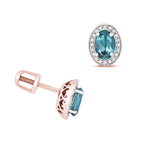 4 Prong Oval Rose Gold Halo 6x4mm diamond and Lab Grown Diamond Earrings