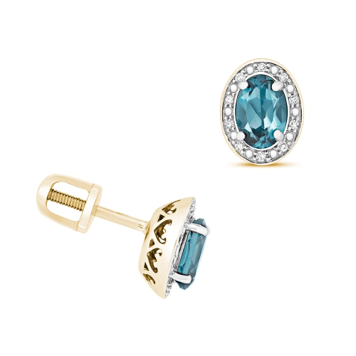 4 Prong Oval Yellow Gold Halo 6x4mm diamond and Lab Grown Diamond Earrings