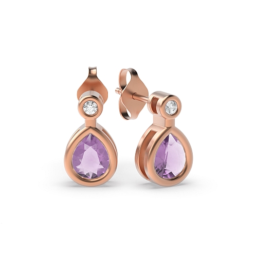 Prong Pear Rose Gold 5x4mm rubover diamond and Lab Grown Diamond Earrings