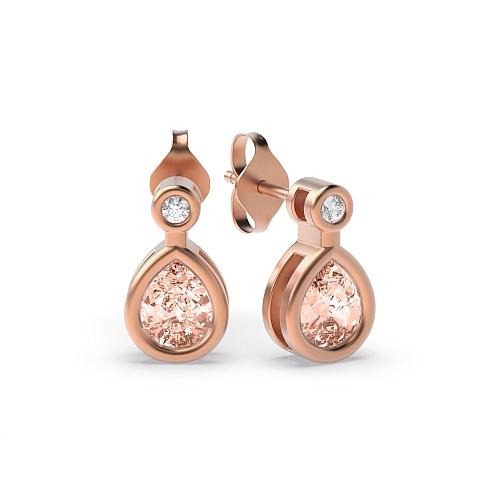 Prong Pear Rose Gold 5x4mm rubover diamond and Lab Grown Diamond Earrings