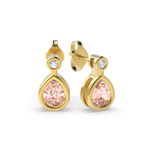 Prong Pear Yellow Gold 5x4mm rubover diamond and Lab Grown Diamond Earrings