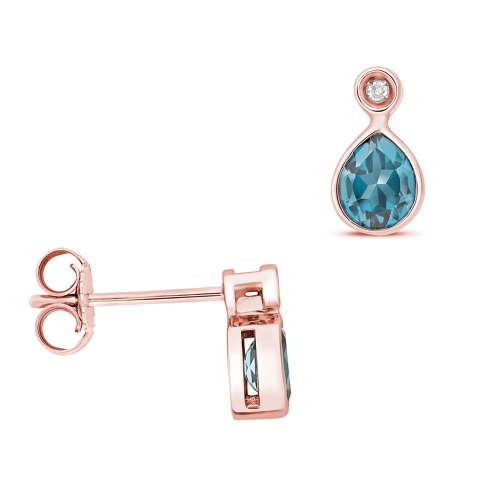 Pear Shape Drop Diamond And 5 X 4Mm Blue Topaz Gemstone Earrings
