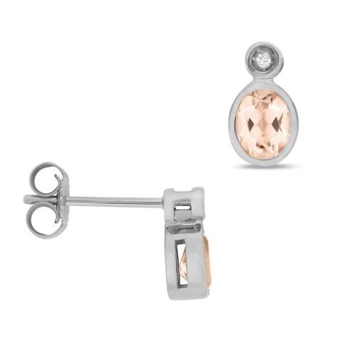 Bezel Setting Oval Morganite Gemstone Diamond Earrings