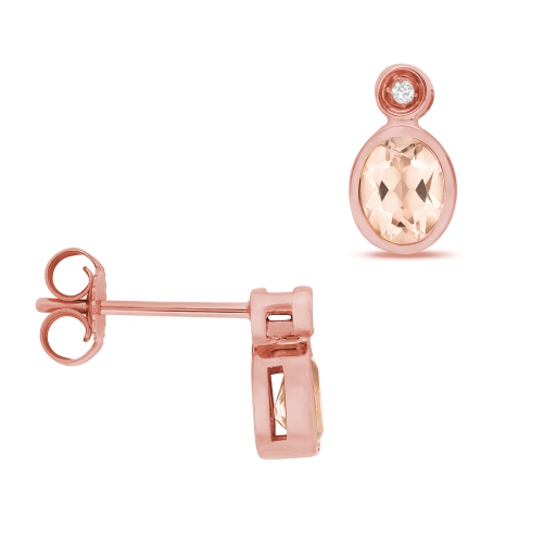 Bezel Setting Oval Rose Gold 5x4mm rubover diamond and Lab Grown Diamond Earrings