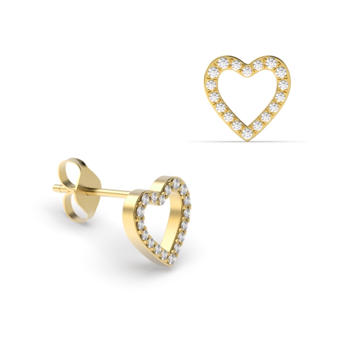 4 Prong Round Yellow Gold Heart shaped 7x7mm Stud Diamond Earrings