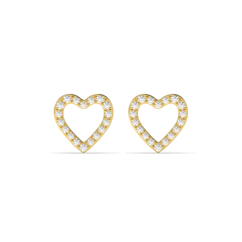 4 Prong Round Yellow Gold Heart shaped 7x7mm Stud Diamond Earrings