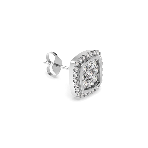 Pave Setting Round Cushion shaped halo cluster Single Diamond Earring