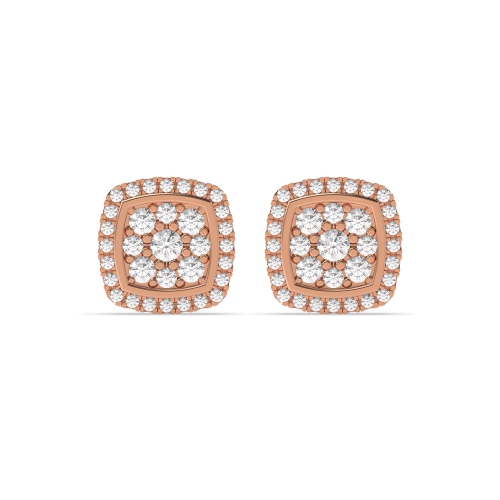 Pave Setting Round Rose Gold Cushion shaped halo cluster Stud Diamond Earrings