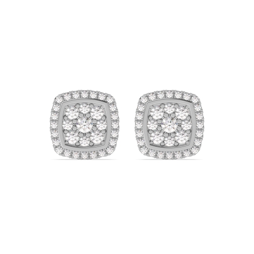 4 Prong Round White Gold cushion shaped halo cluster Stud Earrings