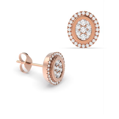 4 Prong Round Rose Gold Halo and clustered Stud Diamond Earrings