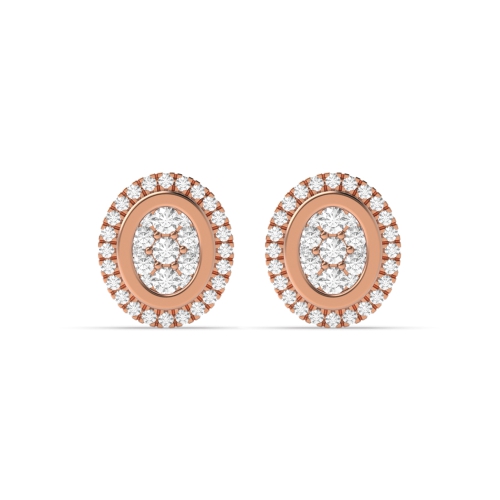 4 Prong Round Rose Gold Halo and clustered Stud Diamond Earrings