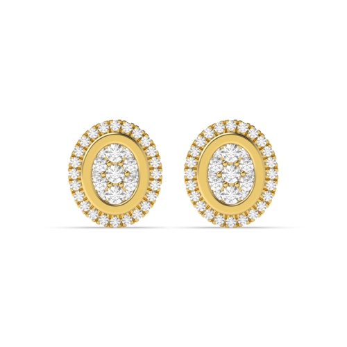 4 Prong Round Yellow Gold Halo and clustered Stud Diamond Earrings