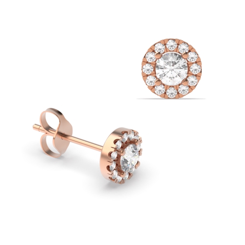 4 Prong Round Rose Gold Glimmering Halo Stud Diamond Earrings