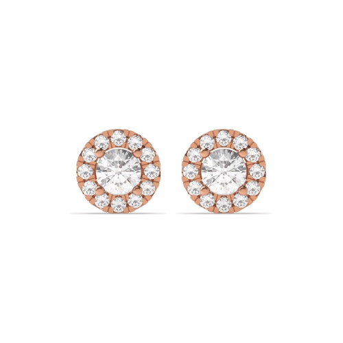 4 Prong Round Rose Gold Glimmering Halo Stud Diamond Earrings