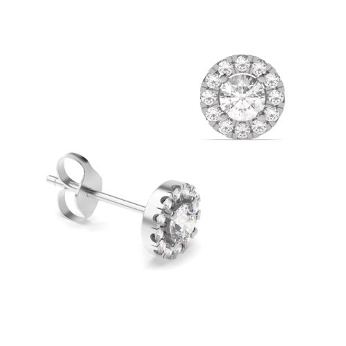 4 Prong Round White Gold halo Stud Earrings