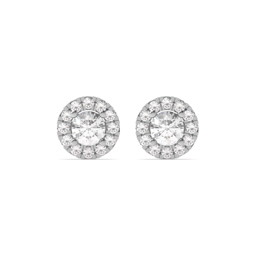 4 Prong Round White Gold halo Stud Earrings