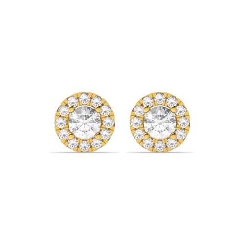4 Prong Round Yellow Gold Glimmering Halo Stud Diamond Earrings