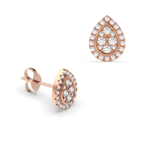 Pave Setting Round Rose Gold Ladiesringorbit Stud Diamond Earrings
