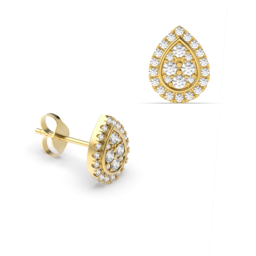 Pave Setting Round Yellow Gold Ladiesringorbit Stud Diamond Earrings