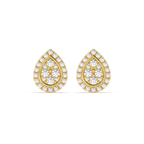 Pave Setting Round Yellow Gold Ladiesringorbit Stud Diamond Earrings