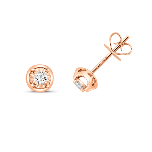 4 Prong Round Rose Gold Luminary trace Stud Diamond Earrings