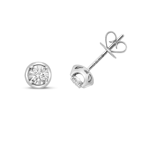 4 Prong Round White Gold Stud Earrings