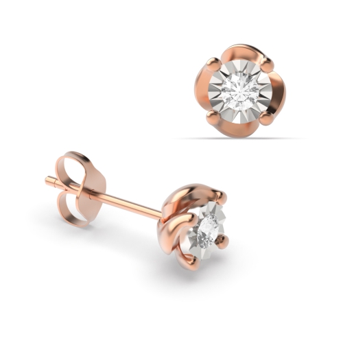 4 Prong Round Rose Gold Celestial mirage Stud Diamond Earrings