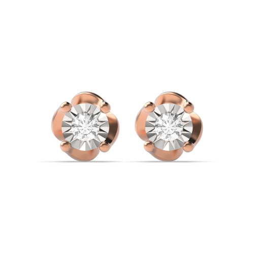 4 Prong Round Rose Gold Celestial mirage Stud Diamond Earrings