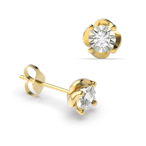 4 Prong Round Yellow Gold Celestial mirage Stud Diamond Earrings