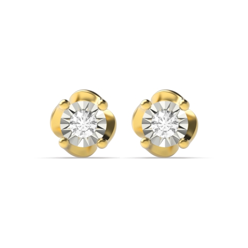 4 Prong Round Yellow Gold Celestial mirage Stud Diamond Earrings