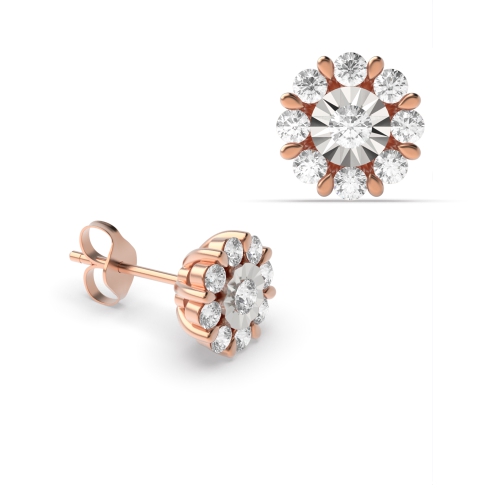 4 Prong Round Rose Gold Stellar Diamond Earrings