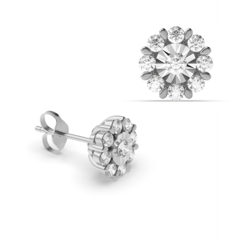 4 Prong Round White Gold Stud Earrings