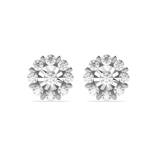 4 Prong Round White Gold Stud Earrings